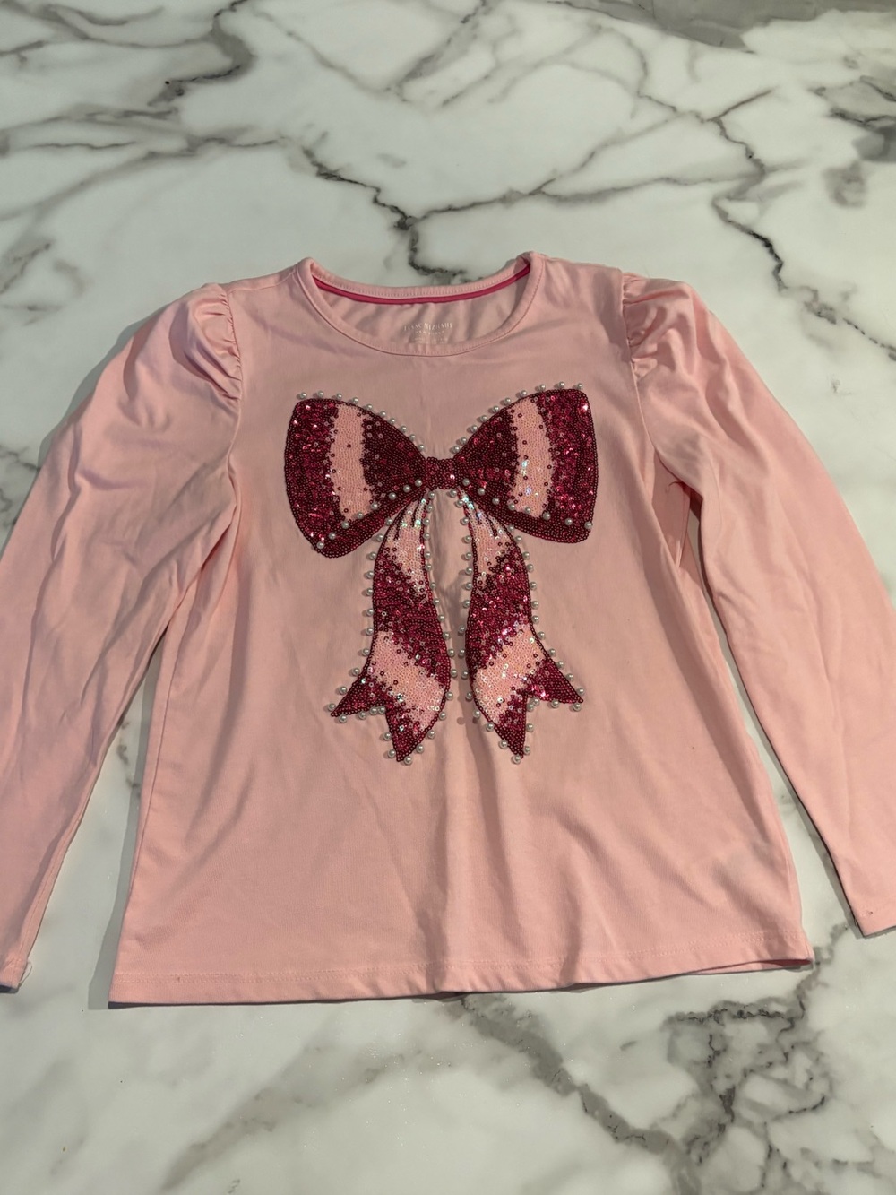 Isaac Mizrahi Pink Long-Sleeve Tee with Sequin Bow